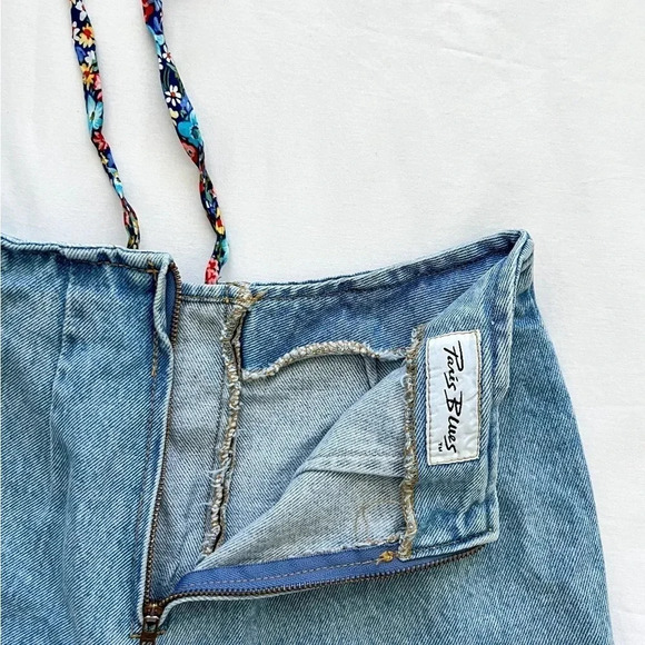 Vintage 90’s Paris Blues Floral Lace Up Denim Shorts - Picture 3 of 9